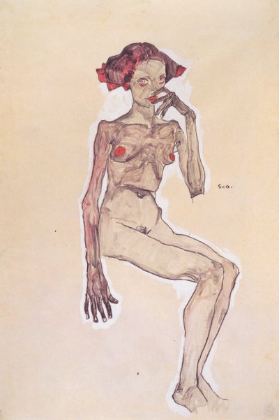 Seated Nude Girl by Egon Schiele